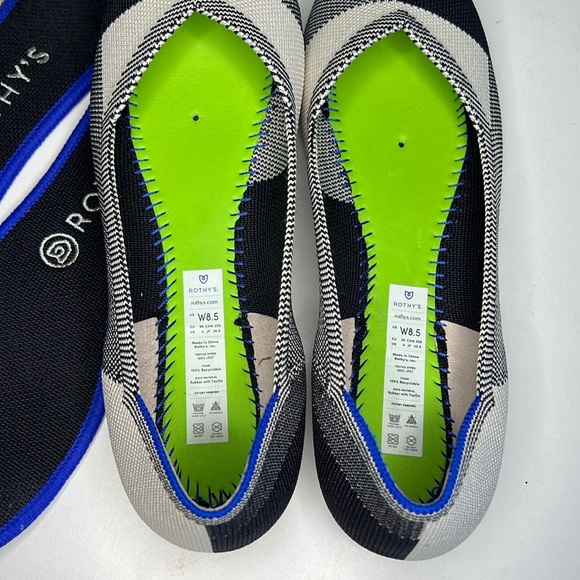 Rothys  Flat Captoe Black Cream Buffalo Plaid Knit Ballet Round Toe Women’s 8.5 - Picture 9 of 16